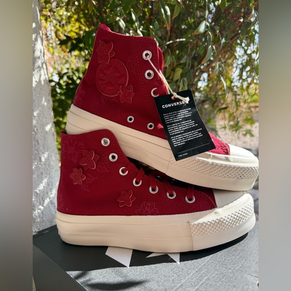Converse Shoes - Red Chuck Taylor All Star Lift 3D Florals